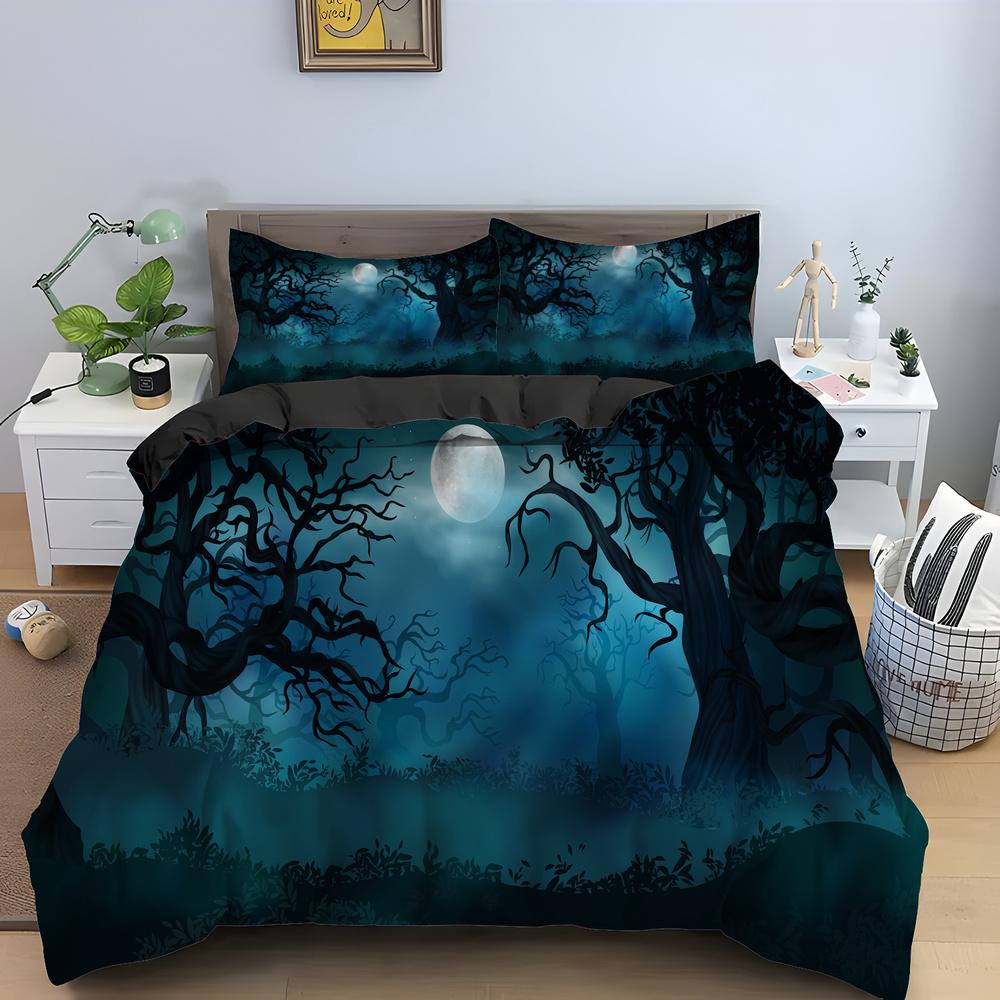 Черный Хэллоуин Летучая мышь Луна Король Королева Пододеяльник Страшный Ночной Комплект Постельных Принадлежностей Готический Ужас Покрывало Мягкий Полиэстеровый Одеяло Покрывало