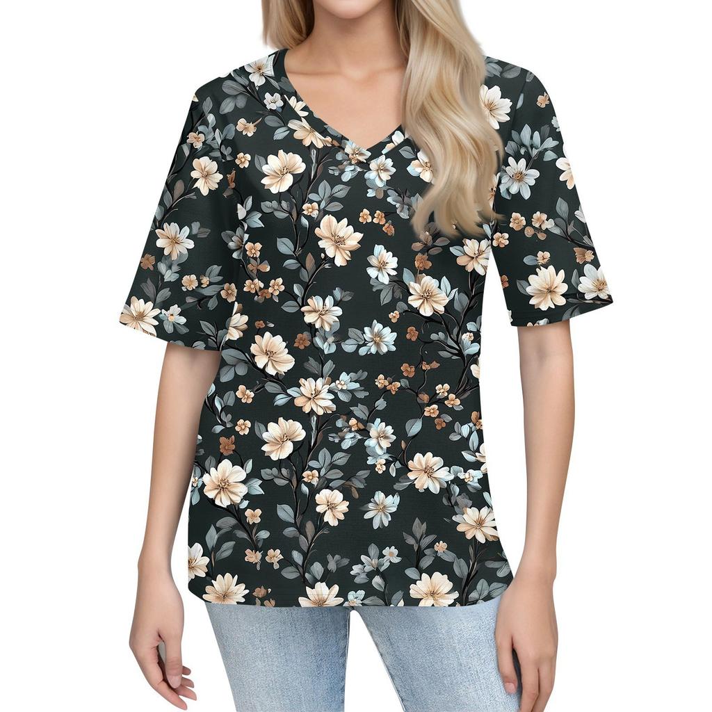 Shirts For Women Trendy V Neck T Shirts Casual Printed Blouse Half Sleeve Tops For Women