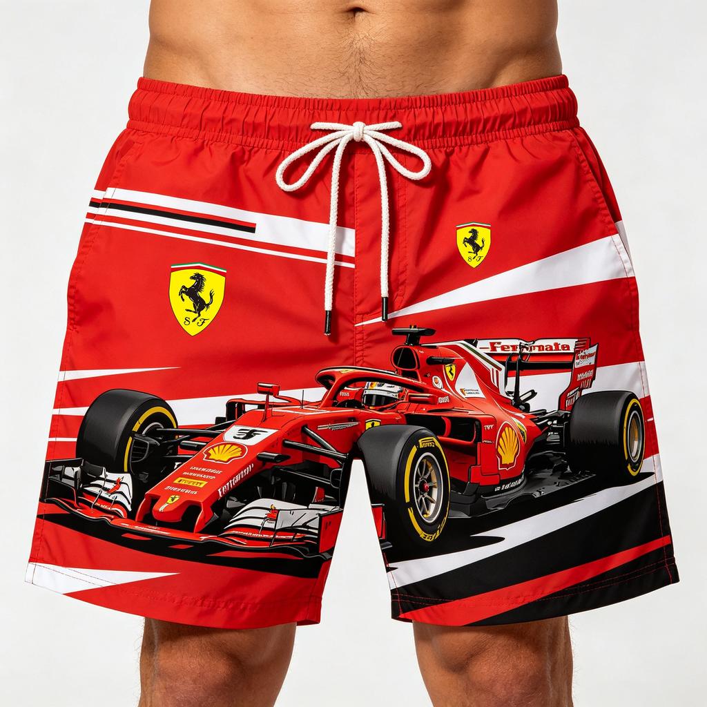 2026 Пляжные шорты Ferrari Racing Print Быстросохнущие Летние Спортивные Board Shorts На шнурке