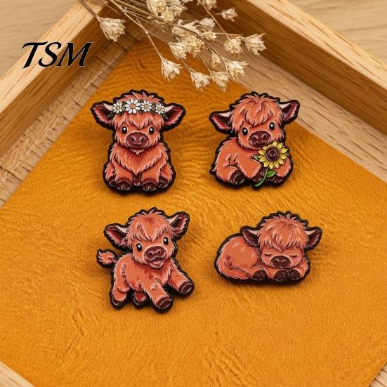 Metal Decoration Pins Cartoon Highland Cow Brooch Pin, Animal Shape Lapel Zinc Alloy Sweater Cardigan Coat Suit Scarf Decor, Men Women Clothing