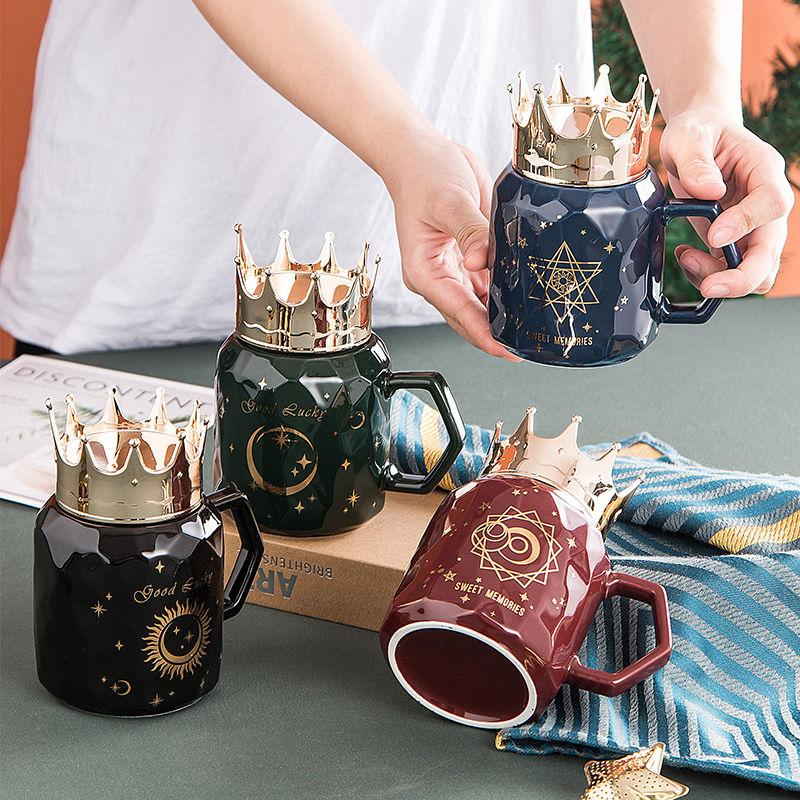 Crown Mirror Mug Ceramic Fashion Decoration Creative Personality with Lid High Appearance Cute Student Female Water Cup