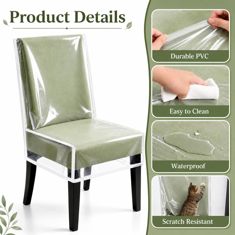 Transparent PVC Dining Chair Covers Waterproof Stain Resistant Durable Easy Clean Seat Back Protector 1 to 4 Pack