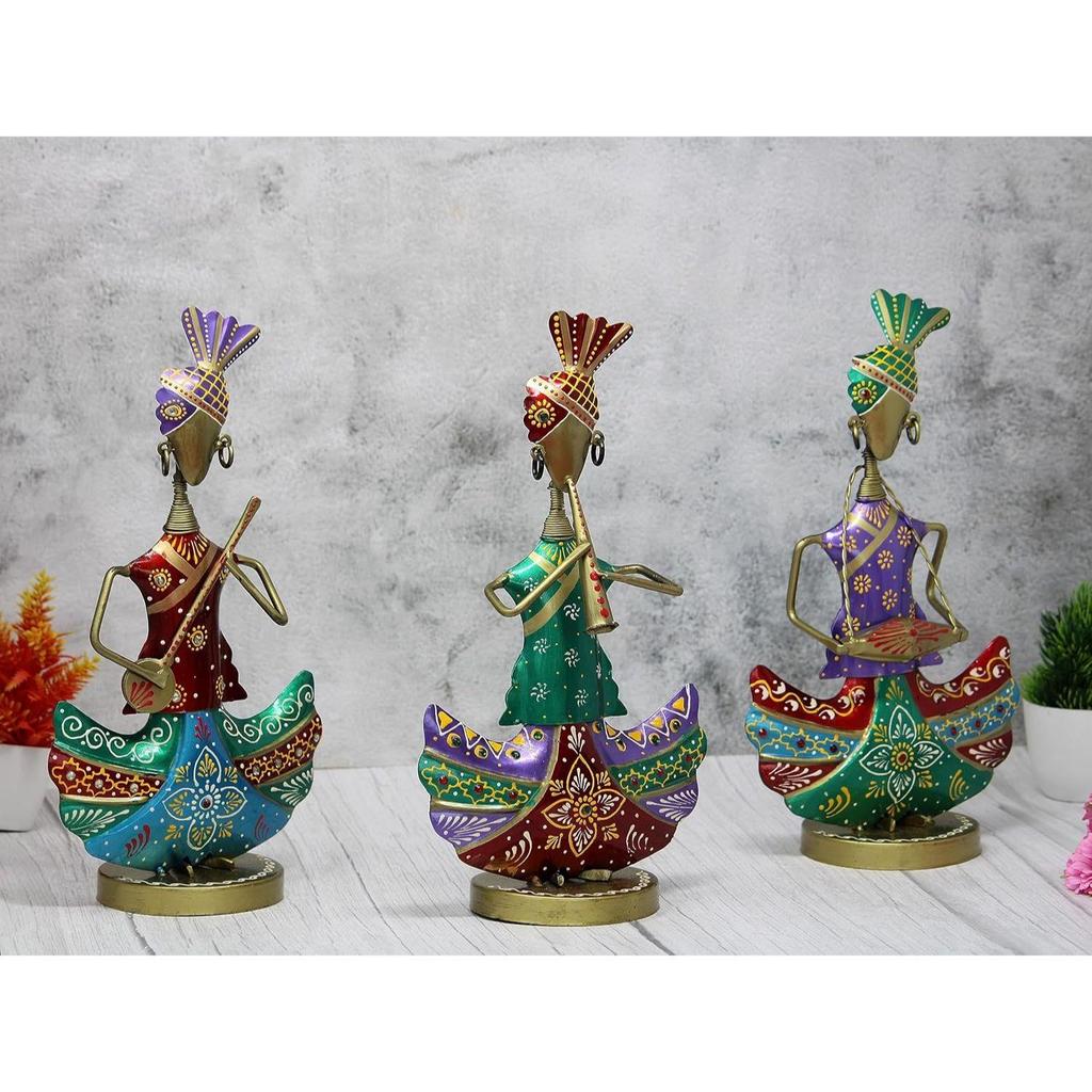 Расписанные вручную племенные музыканты из железа, декоративный предмет, экспонат для домашнего декора, подарок, многоцветный (Длина 7 дюймов*Высота 13 дюймов) - Набор из 3 шт., Винтаж
