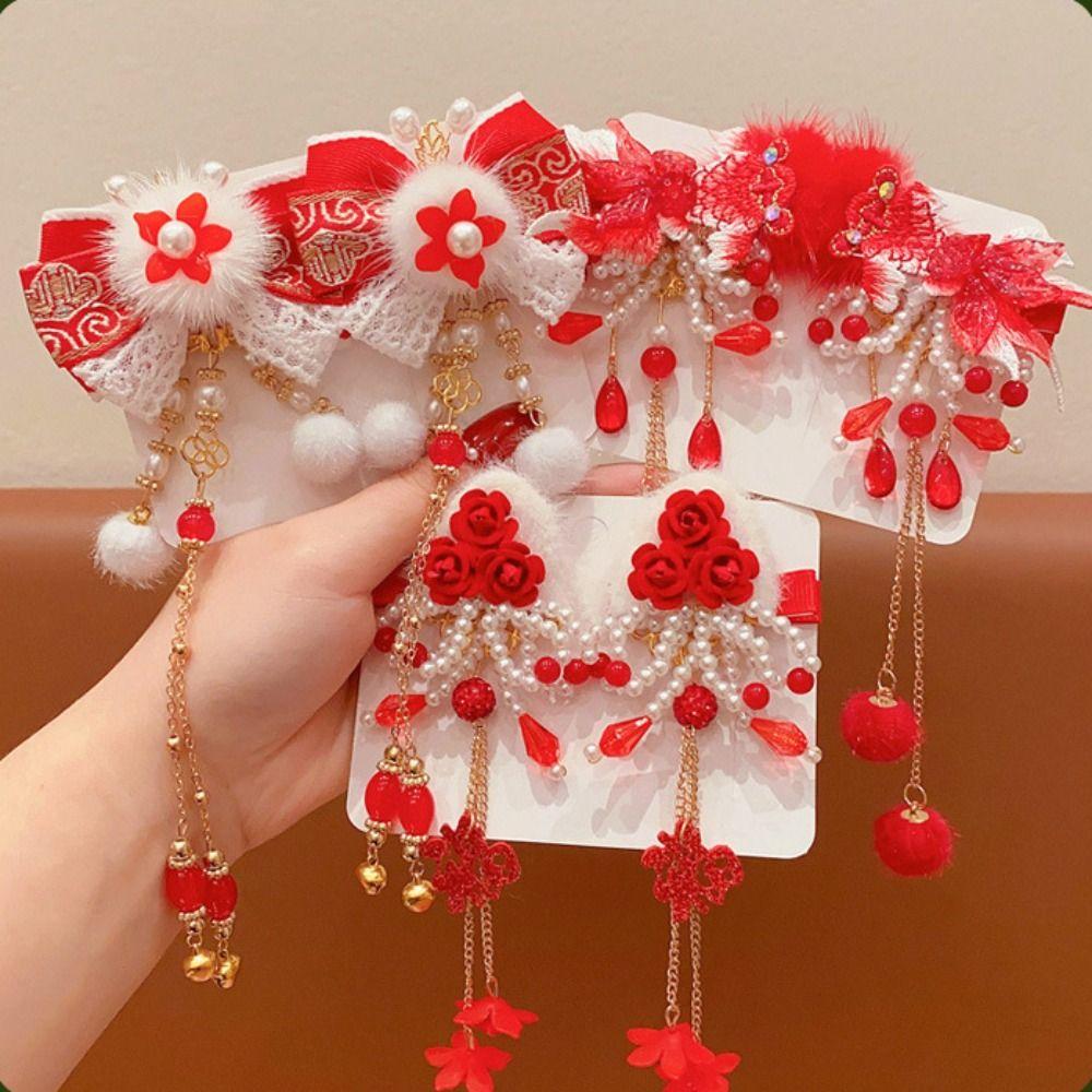 Кисточка Новогодний головной убор Цветок Древний стиль Заколка Сладкая Заколка для волос Ханфу Детская