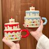 Birthday Gift Cute Cake Cup High Value Ceramic Mug Cartoon Drinking Cup with Lid Gift Box