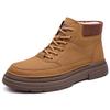 FashionDesigner Leather Velvet Warm Platform Boots for Men Autumn Winter Soft-soled Men's Cotton Shoes Fashion Yellow Ankle Boots Male