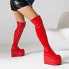 Krazing Pot PU Leather Spring Winter Keep Warm Shoes Super High Heels Waterproof Wedges Stretch Boots Zipper Women Over-the-knee Boots
