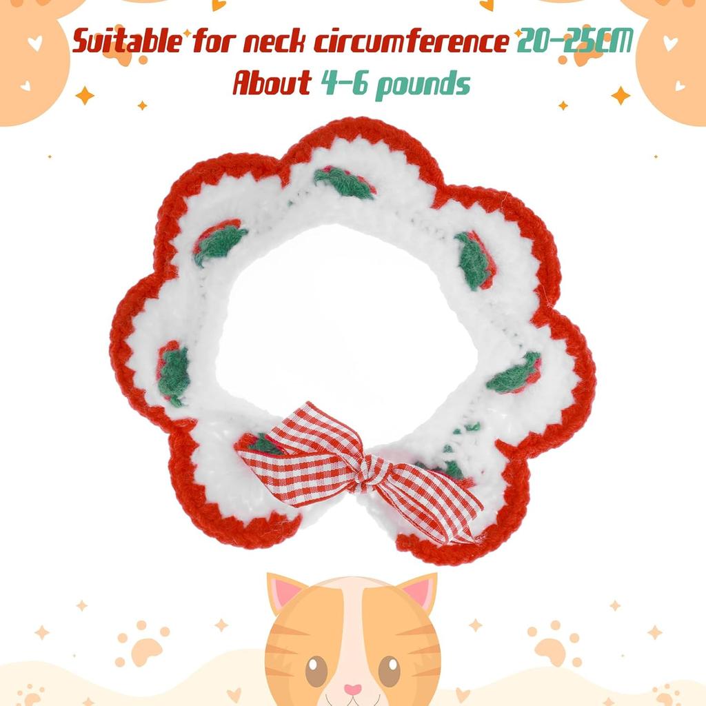 1 PCS Cat Crochet Collar Strawberry Cat Collar Kitten Cute Crochet Pet Scarf Knitted Handmade Knitting Breakaway Kitten Collars Adjustable Knitted