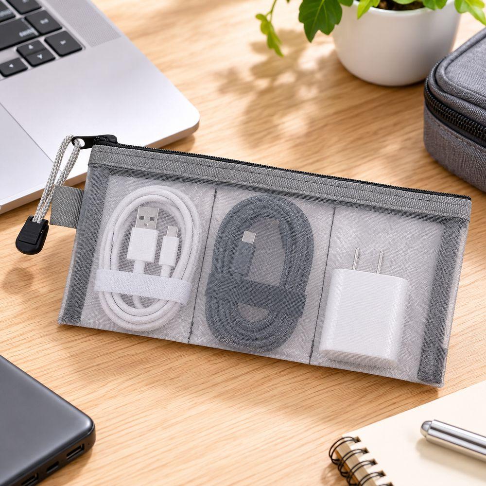 Mesh Fabric Cable Organizer Bag See Through Travel Cable Case Cable Storage