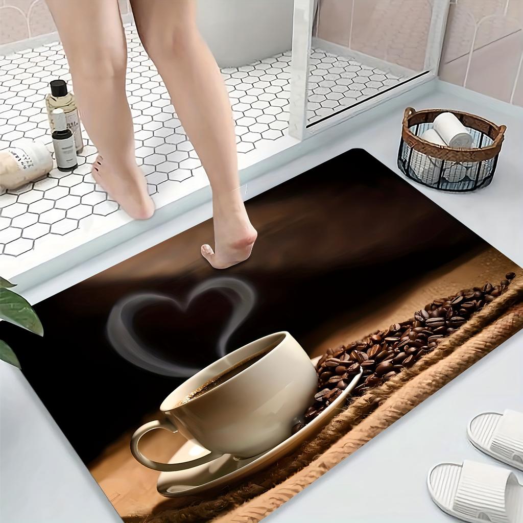 1Pcs Coffee Print Anti-Slip Rugs Kitchen Mat Soft Thickened Kitchen Floor Mat Waterproof Vintage Absorbent Non-slip Oil-proof Floor Mat Runner Rug
