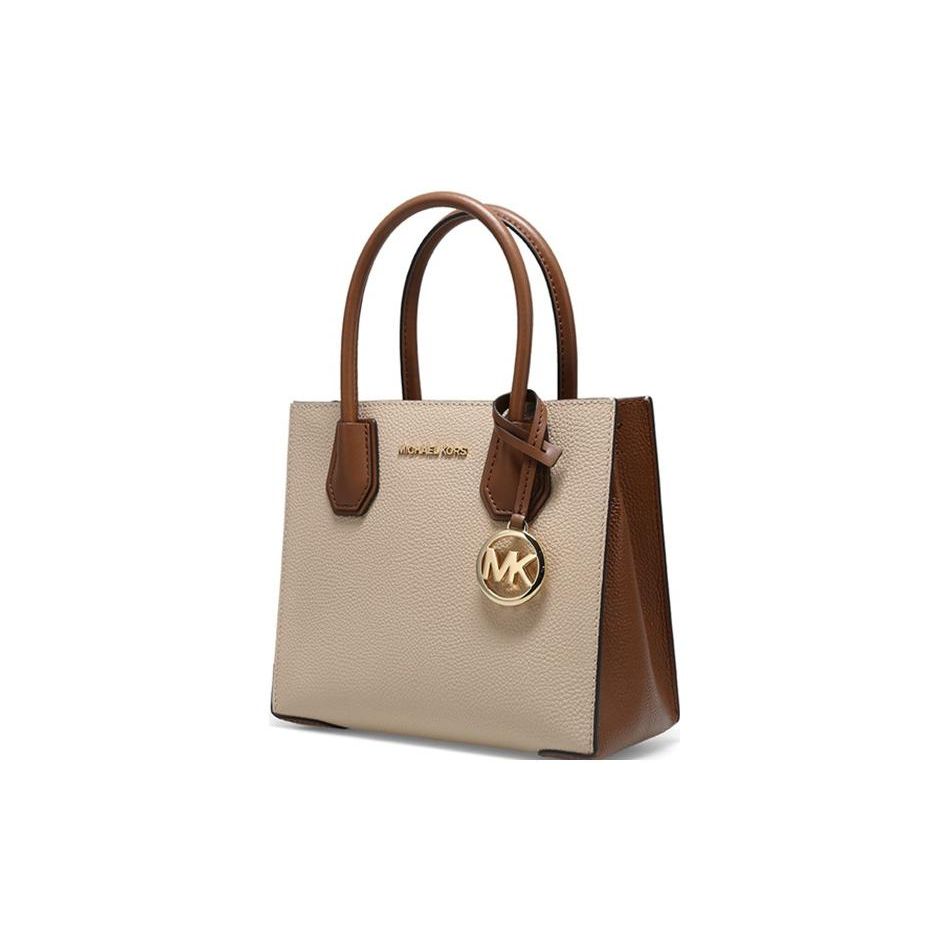 Michael Kors MK Mercer Vintage Lock Color Block French Commuter Leather Accordion Handbag Medium Women handbags Brown 35S1GM9M2T-299