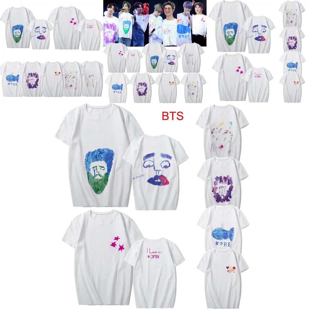 Kpop Граффити Bts Хлопковая футболка Suga Jimin V Графическая футболка Унисекс Парная футболка S