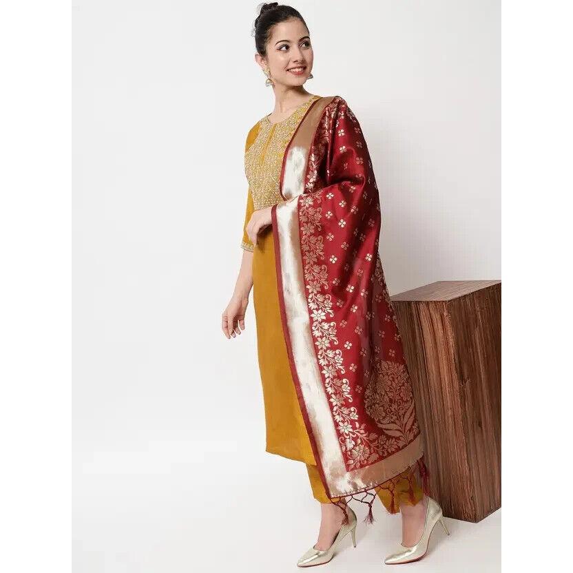 Women Silk Blend Kurti Pant Dupatta Set Indian Pakistani Bollywood Salwar Kameez VF-20166a