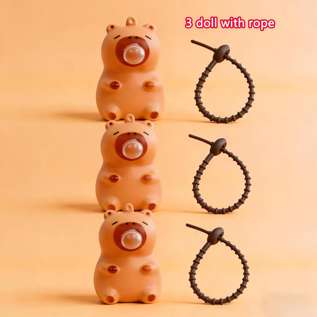 Adorable Capybara Keychain Squishy Blowing Bubble Slow Rebound Stress Toy Cute Animal Backpack Charm Pendant Funny Fidget Figurine for Kids Birthday