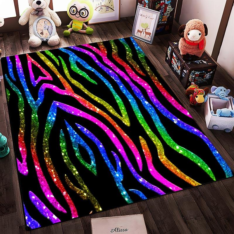 Colorful Glitter Zebra Stripe Pattern Carpet for Living Room Decor Suitable for use as an anti-slip for living room bedroom sofas