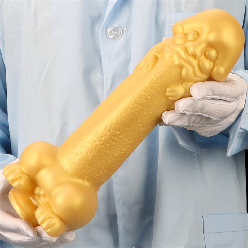 Большой лысый большой золотой силиконовый анальный штекер, анус мягкой формы, анальное расширение, большой толстый фаллоимитатор, мастурбатор