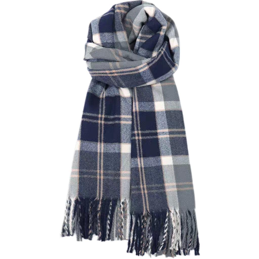 Imitation Cashmere Blue Plaid Scarf Women's Autumn and Winter New High-end Wool Scarf Shawl