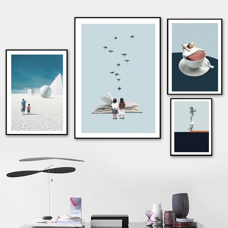 Абстрактный астронавт скандинавский воздушный шар кофе птицы пустынный дым плакат стены книги по искусству печать холст живопись Декор фотографии для гостиной