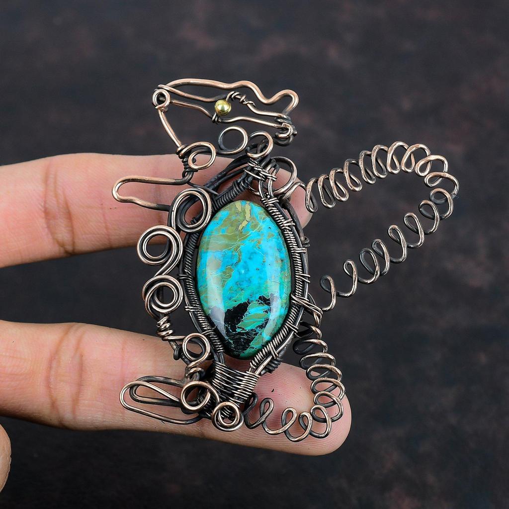 Chrysocolla Pendant Copper Wire Wrapped Pendant Gemstone Rabbit Pendant Copper Jewelry Handmade Pendant Wire Wrapped Jewelry Gifts For Wife