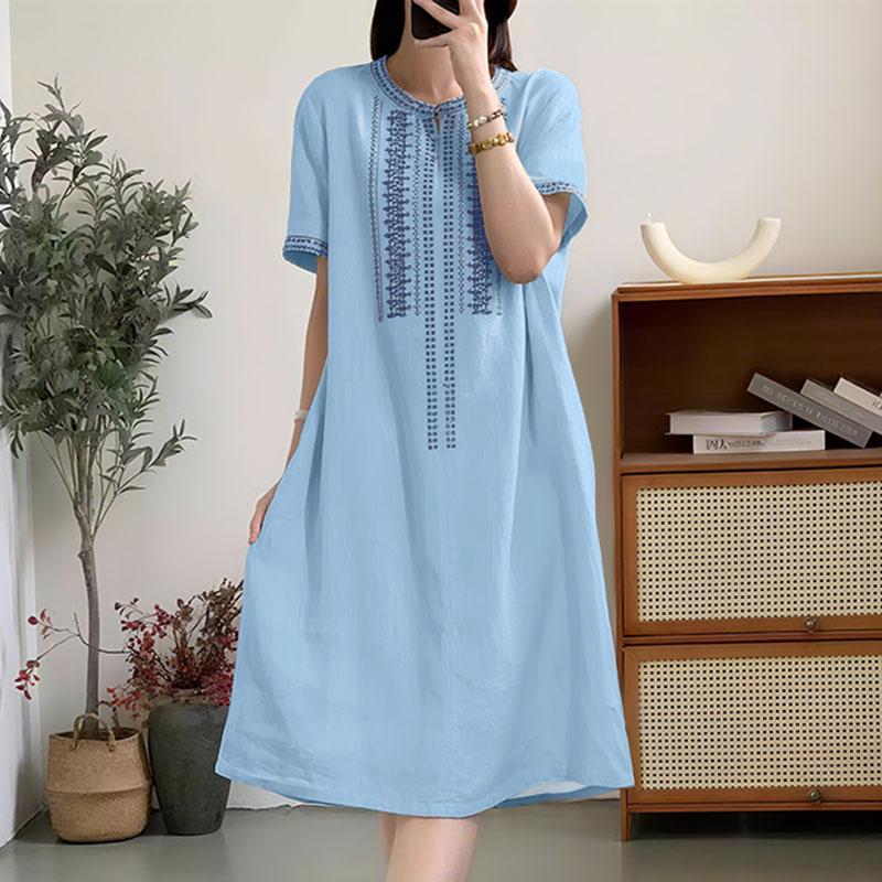 ZANZEA Women Casual Round Neck Summer Short Sleeve Print Dress