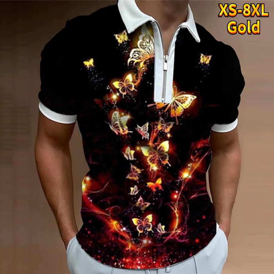 Повседневная футболка с лацканами, молодежная мужская модная футболка на молнии, футболка с коротким рукавом, мужская футболка с 3D цветным принтом