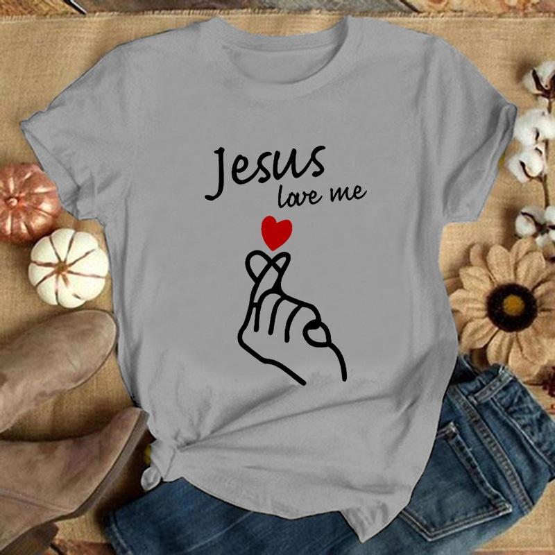 ZIMOXUAN Иисус люби меня палец сердце модная футболка для девочек и женщин с буквенным принтом Иисус Христианская вера в Бога религиозная футболка с рисунком