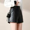 High Waist PU Leather Shorts - 2023 Autumn/Winter Slim Fit, Wide Leg Boot Cut, Loose Outerwear, Black