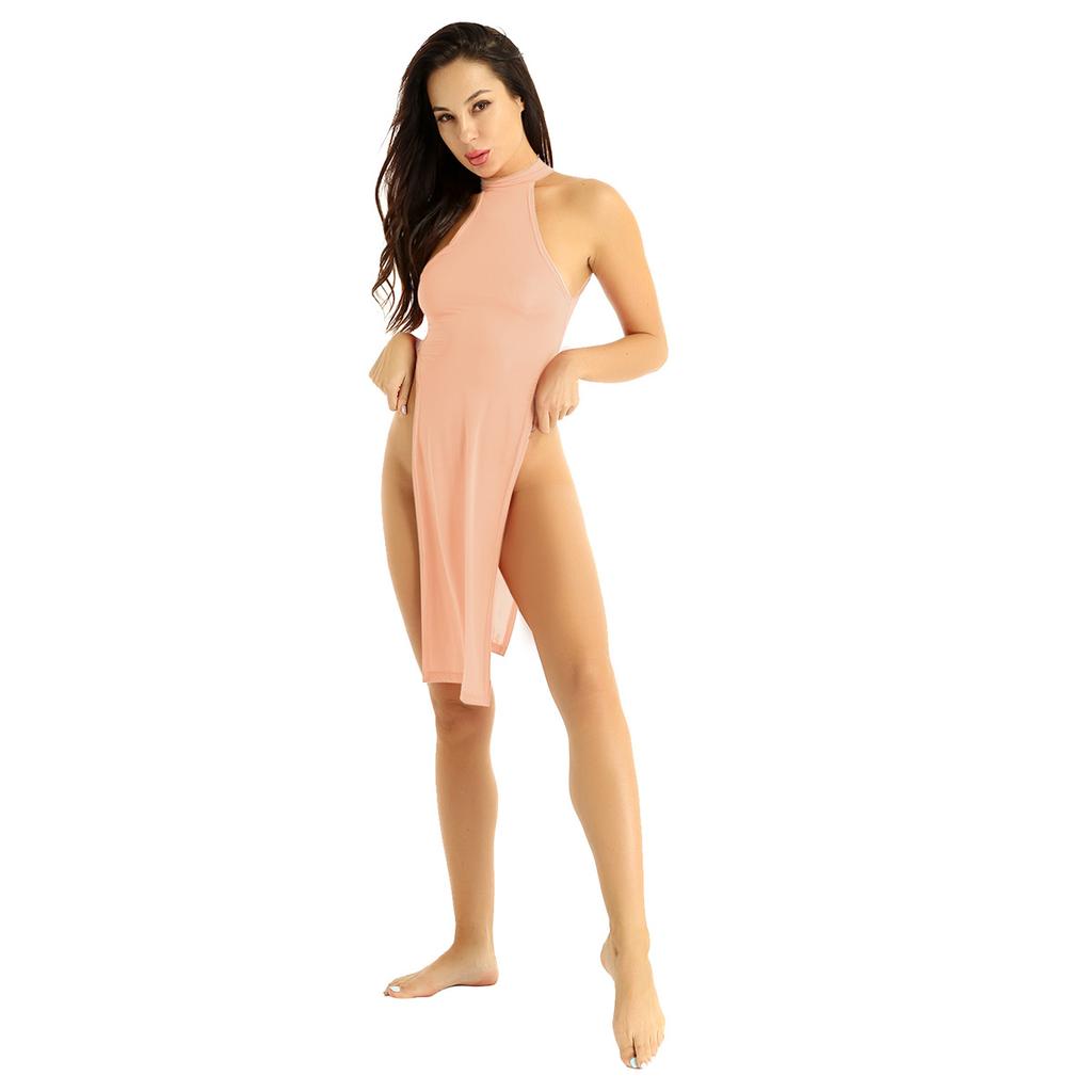 Женское нижнее белье, ультратонкое платье с бретелькой на шее и высоким разрезом, Cheongsam, платье с разрезом, коктейльное платье