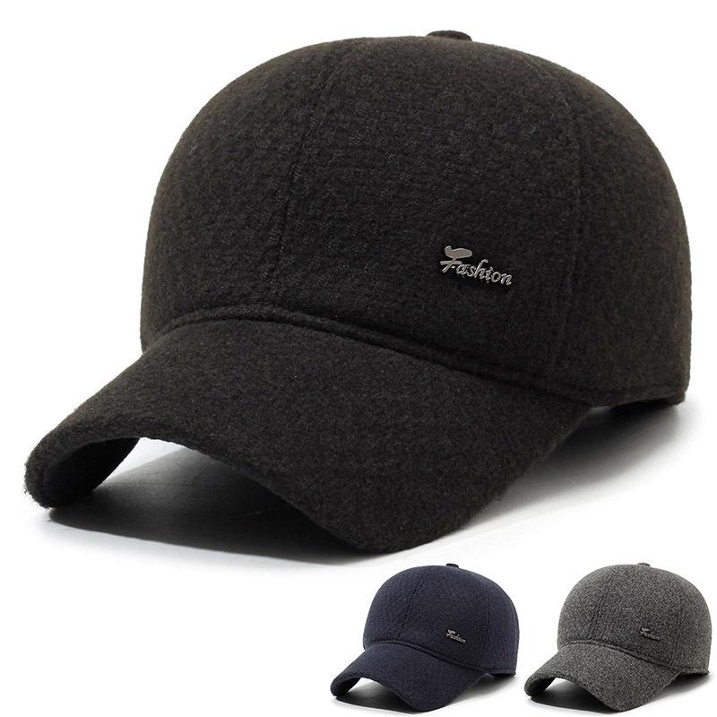 Middle-Aged And Elderly Woolen Baseball Cap Men'S Winter Casual Thickened Warm Cotton Hat Outdoor Riding Cap