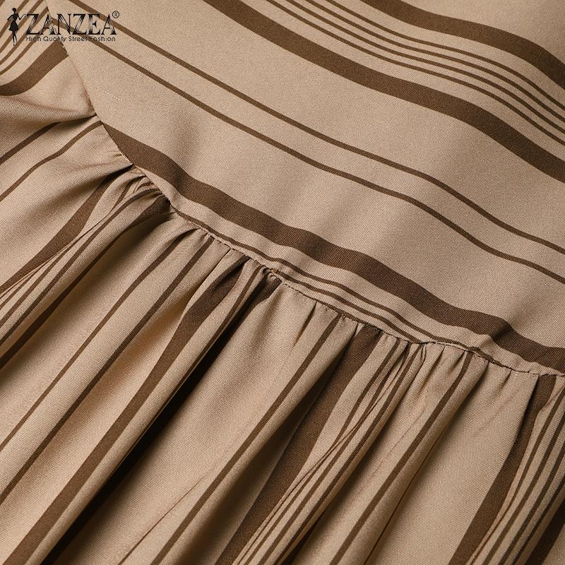 ZANZEA Женское повседневное платье с длинным рукавом и круглым вырезом в полоску с принтом