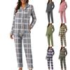 Women's Casual Fashion Plaid Patchwork Print Long-Sleeved Trousers Homewear Set