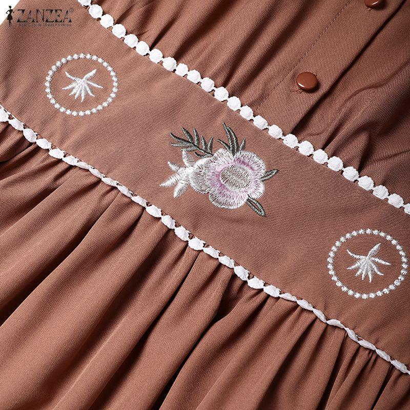 ZANZEA Мусульманское повседневное женское платье с круглым вырезом, длинными рукавами, свободного кроя, с принтом