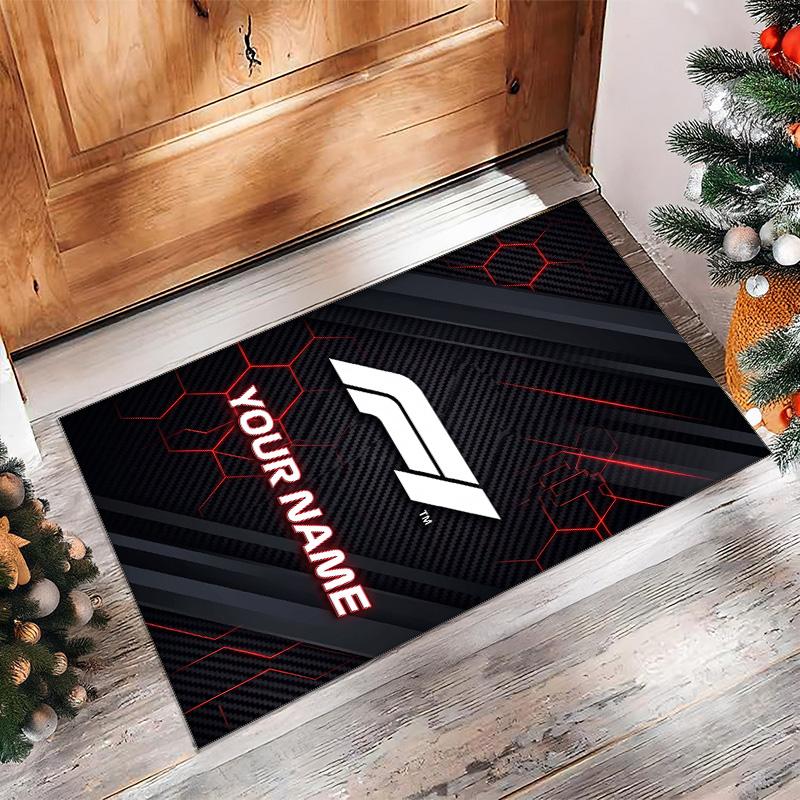 F1 Crystal Velvet Rug, Custom Name Text Personalized Non‑Slip Floor Mat for Home Decor Gift