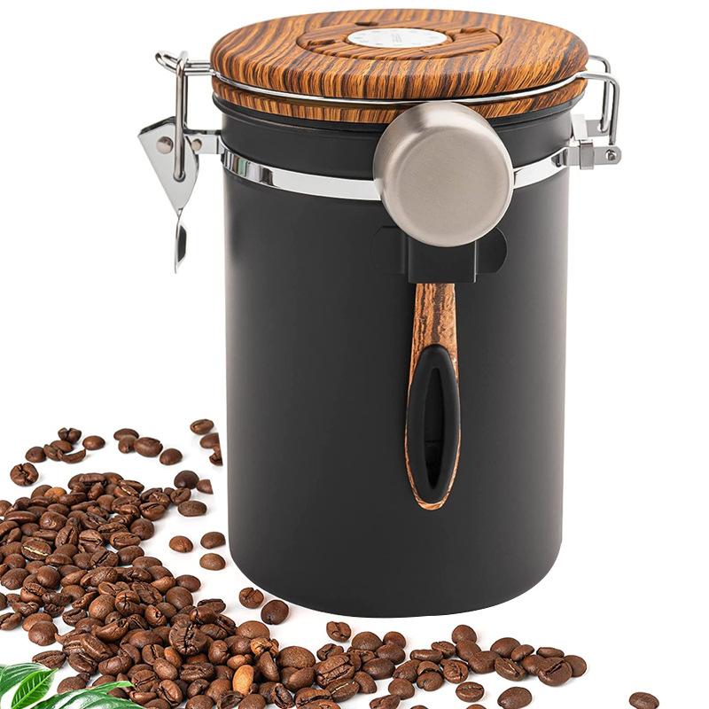 Coffee Canister Stainless Steel 1.8L Vacuum Sealed Tank Grain Tea Nut Cans Airtight Packaging Storage Box Home Food Container