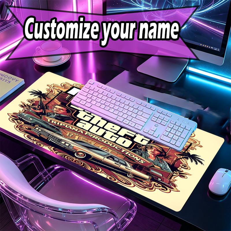 Custom Name Personalized Grand Theft Auto VI Pattern Mousepad, Laptop PC Desk Mat, Decorative Desk Mat for Home Keyboard Pad Gift