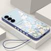 Oil Painting Flower Print Case For Samsung Galaxy S24 S22 Ultra Plus S23 S21 S20 Fe A55 A54 A52 A35 A15 5g With Lanyard Shockproof Tpu Soft Slim Cover