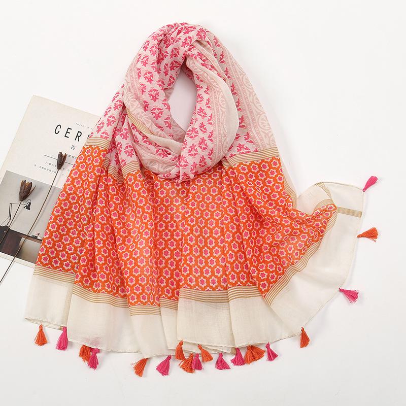 Литературный небольшой свежий хлопковый и льняной ретро-шарф с бахромой, женский напечатанный красивый шелковый шарф, японская солнцезащитная шаль