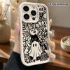 Phone Case: 2D flat design suitable for iPhone 18 17 16 15 14 13 Pro tiered protective case, ghost little black cat, Christmas and Halloween gift
