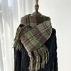 Клетчатый шарф Женский Осенне-зимний Новый Ретро Шаль Имитация Кашемира Теплый Шарф с Бахромой