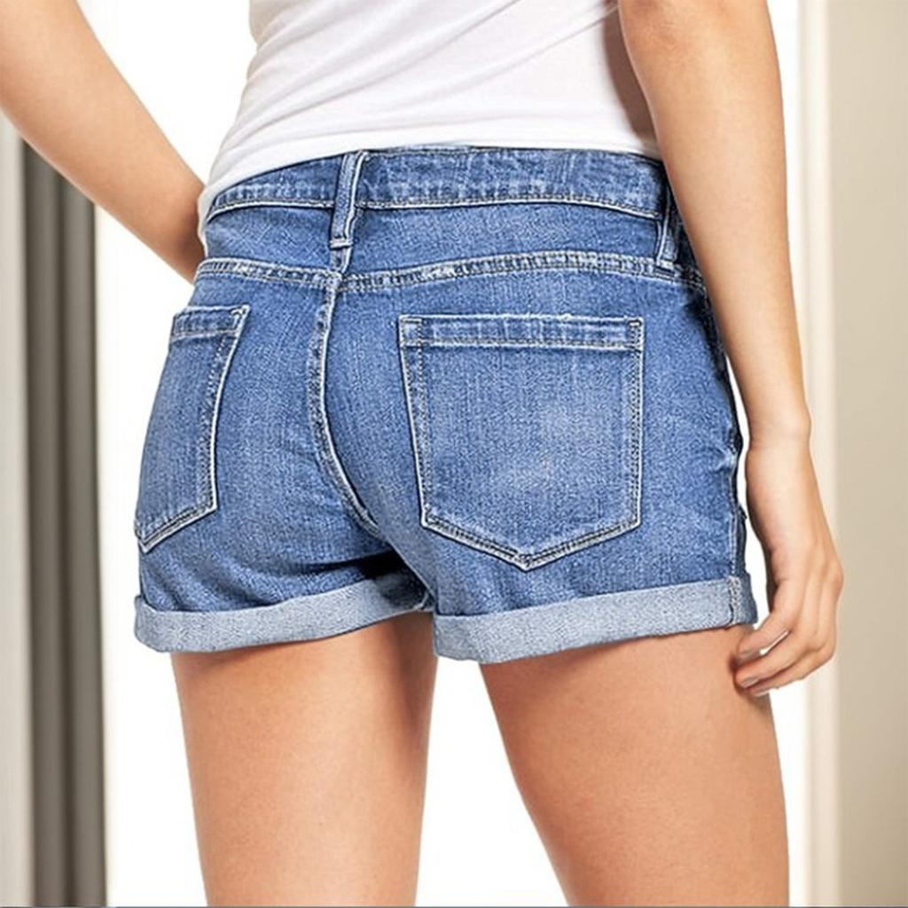 Solid Color Trimmed Shorts With Ripped Pockets Jeans For Women