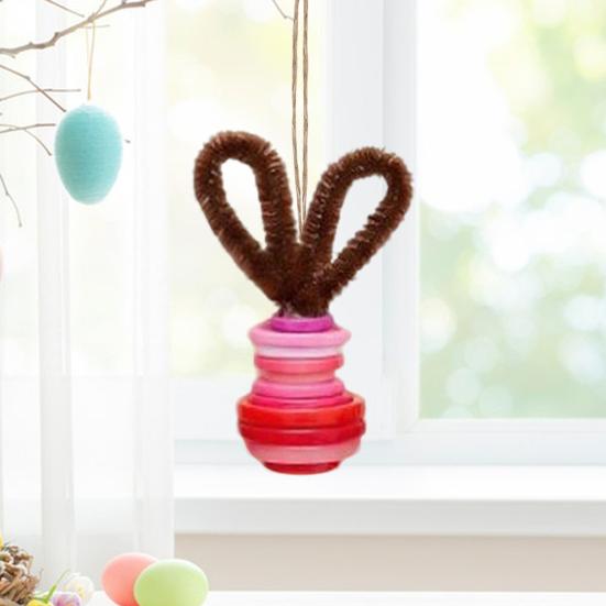 Button Easter Bunny Craft Kit DIY Button Bunny Hanging Ornament with Twisting Stick Ears for Easters Basket Stuffer Holiday Party