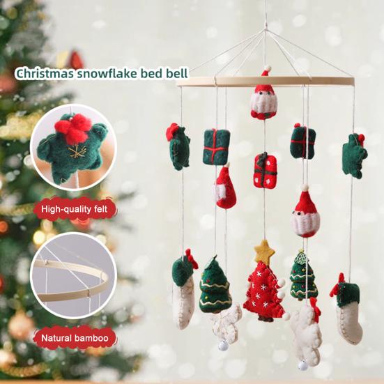 Рождественский мобиль-вертеп ручной работы из фетра, колокольчик для детской кроватки с оленями, елкой и звездами, декор для детской комнаты для младенцев, безопасные праздничные подарки