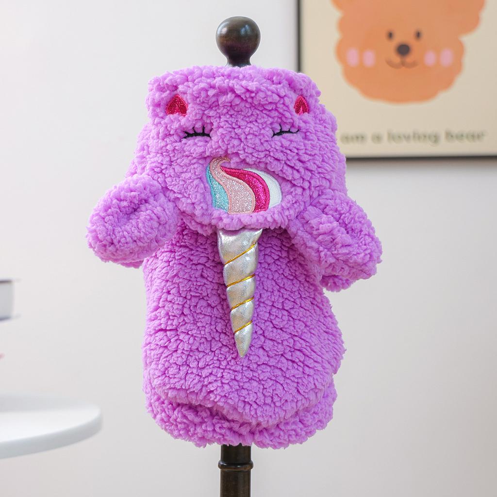 2026 Autumn/Winter Small Dog Puppy Cute Pet Plush Cute Purple Unicorn Style with Hat Transformation Dress