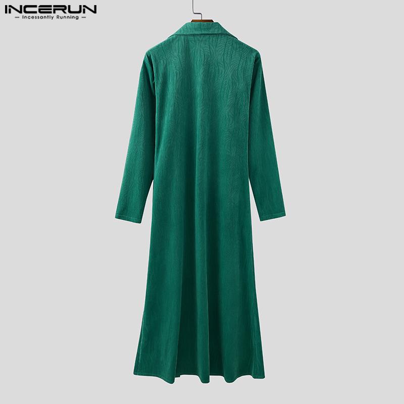 INCERUN Men Autumn Winter Long Sleeve One Button Casual Split Texture Long Tunic Tops Cardigan