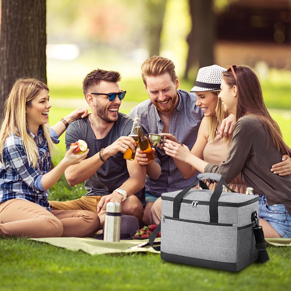 30L Insulated Cooler Bag Leakproof Lunch Cooler Tote Shoulder Bag for Picnic Beach Trip Camping
