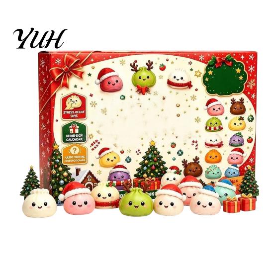 Educational Sensory Toy 24 Day Christmas Countdown Calendar, Soft TPR Bun Squeeze Dumpling Character Collection Set for Stress Relief, Festive Holiday