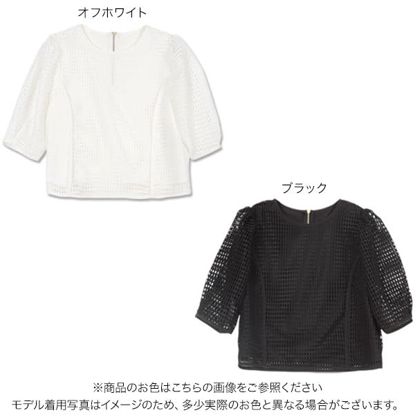 Kobe Lettuce Sheer Gingham Back Short Size Black Blouse, Check, Zip, Sleeve, Spring/Summer, Workwear, Women's, M, [C7453]
