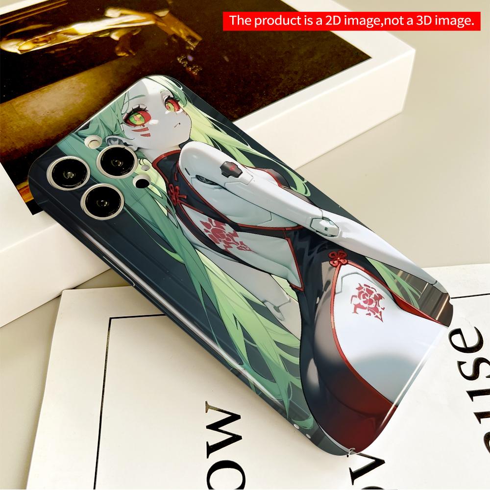 2DFlat Green-Haired Cyborg in Red-Trimmed Suit All inclusive film hard phone case, compatible with iPhone 18 Pro Max 17 16 15 14 13 12 11
