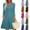 Women's Summer Dress Loose V Neck Three-quarter Sleeve Sundress With Pockets Dress