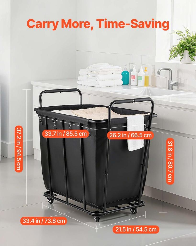Laundry Cart, Rolling Grocery Utility Cart with Waterproof Liner & Swivel Wheels, 118 KG Large Load Capacity, Heavy Duty Shopping Basket for Laundry,
